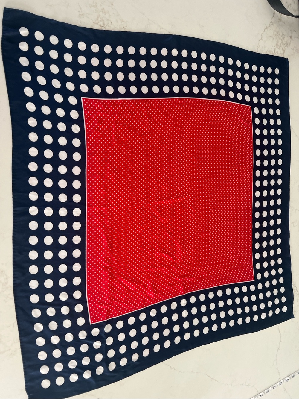Vintage Red Navy Polka Dot Square Scarf | Coastal Nautical Bag Scarf